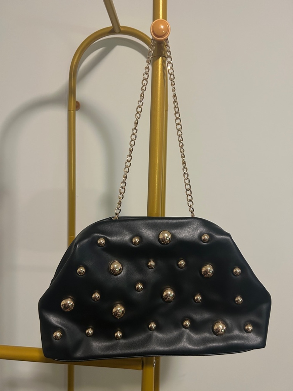 a new day Black Shoulder Bag with Gold Studs & Chain